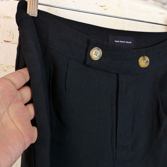 Who What Wear Pants Women 8 Black Wide Leg Crop Pleated Sailor Rayon 28x22 Boho - Picture 5 of 11